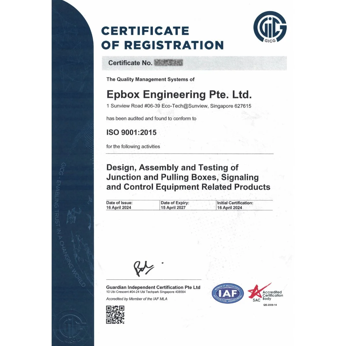 ISO 9001:2015 Certificate